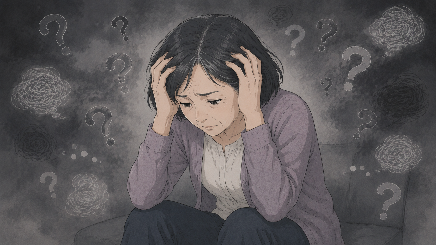 頭を抱えて悩む佐藤さん